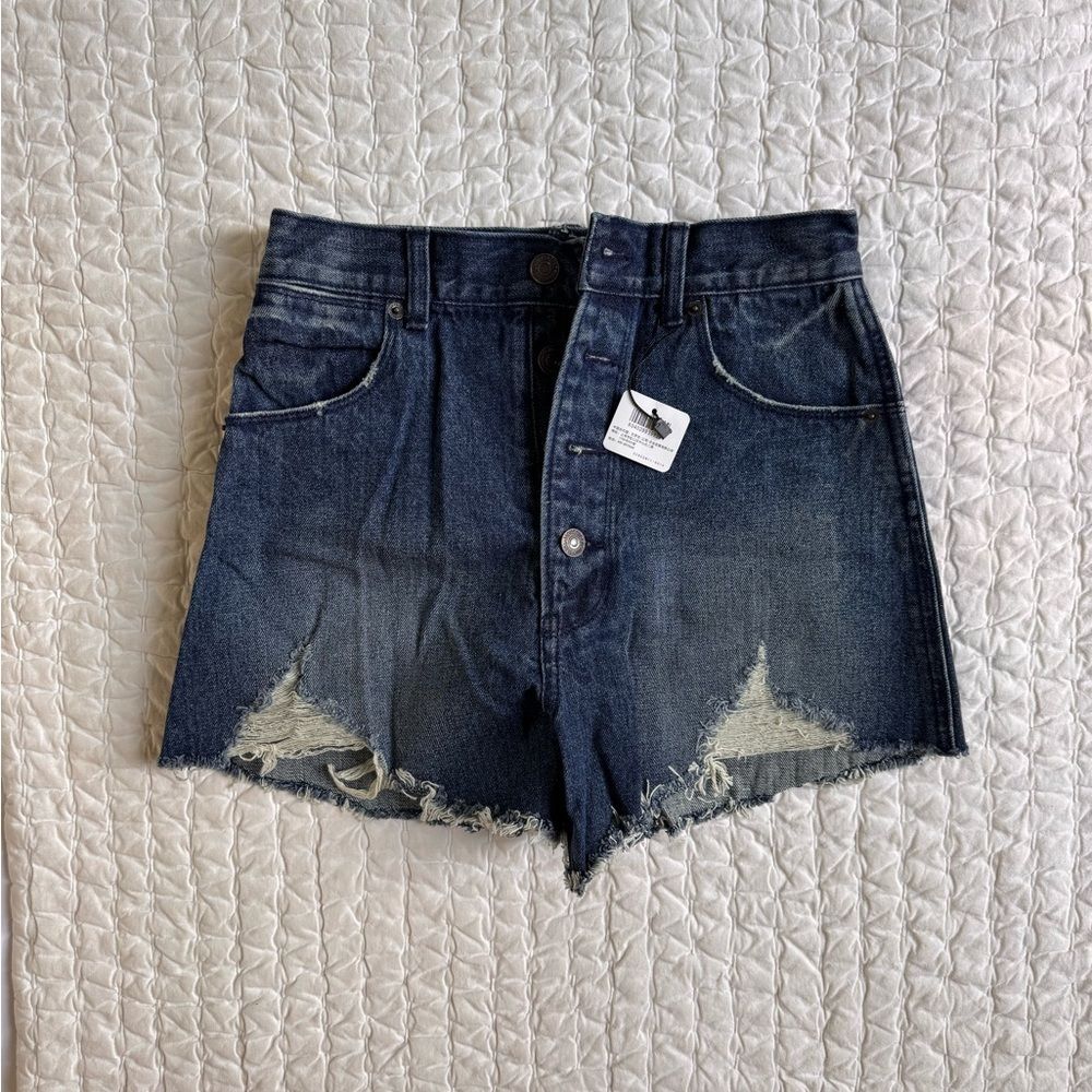 NWT Moussy Dark Blue Distressed Button Up Jean Shorts